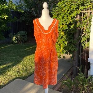 VINTAGE CHADWICK’S ORANGE & WHITE SHIFT ORANGE DRESS Sz 12 G…